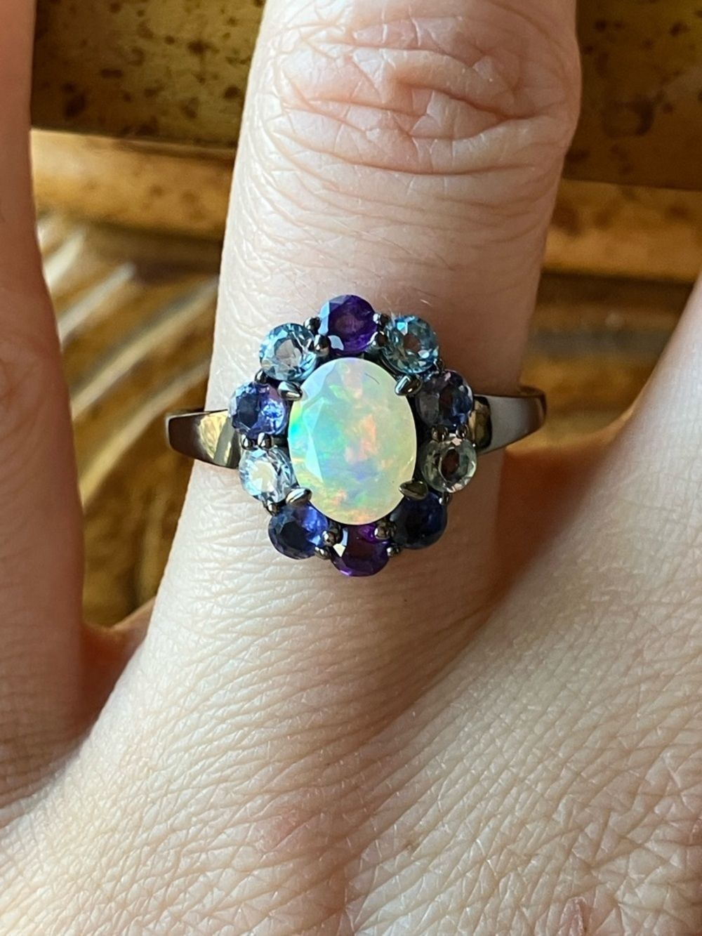 Natural Ethiopian Opal Multi Gemstone Sterling Silver Ring Size 8